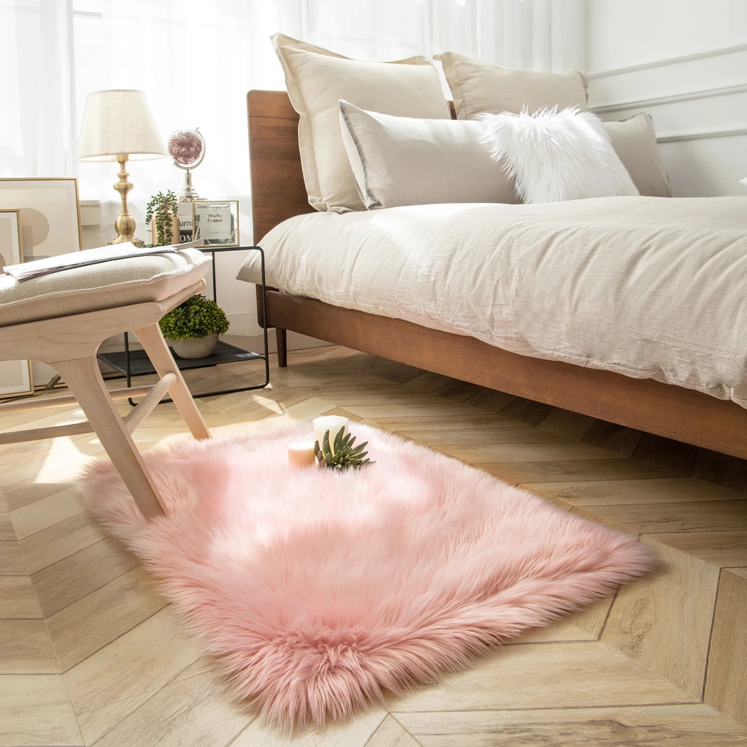 Soft Fluffy Faux Sheepskin Fur Area Rug Shag Plush Mat Home Decorative, Rectangle Pink, 2 x 3 fee... | Walmart (US)