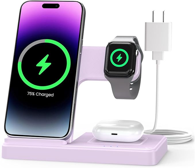 Wireless Charger Stand Charging Station: 3 in 1 Charger Multiple Devices for Apple iPhone 17 16e ... | Amazon (US)