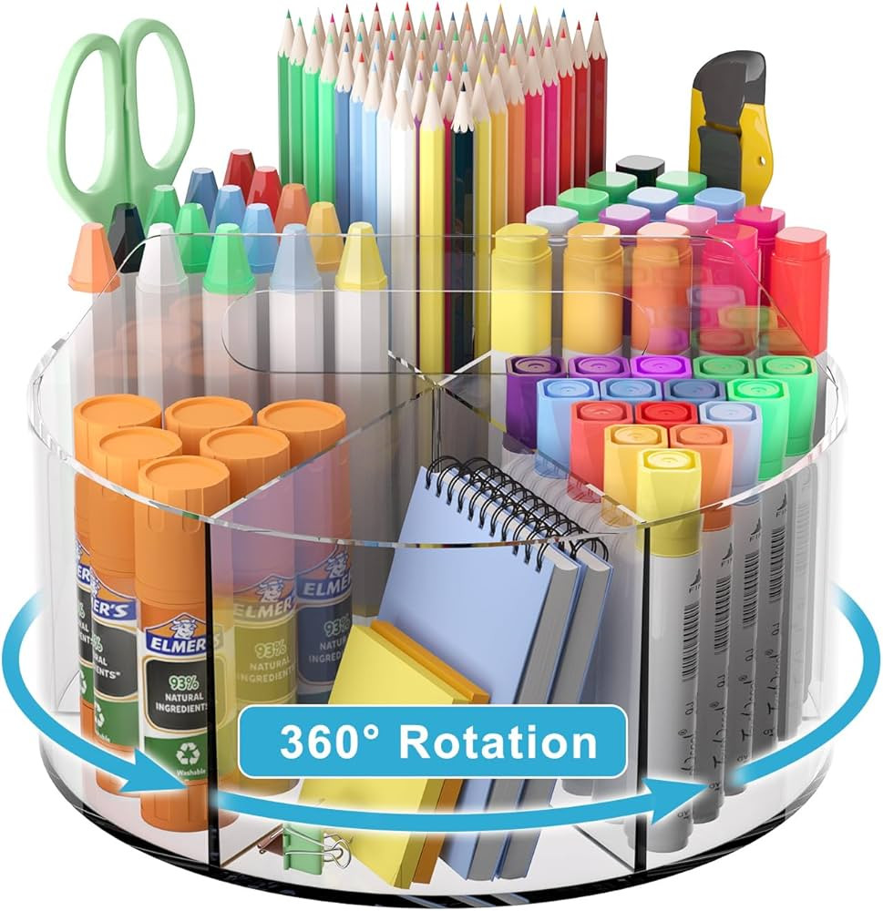 Acrylic Pen Holder for Desk, Acrylic Desk Organizer Clear, 360 Degree Pencil Holder for Desk Kids... | Amazon (US)