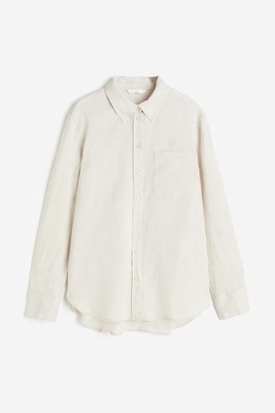 Linen Shirt - Long sleeve - Regular length - Light beige - Ladies | H&M US | H&M (US + CA)