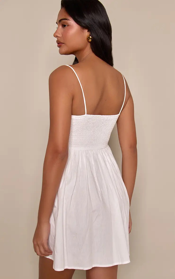 White Linen Look Strappy Mini Dress | PrettyLittleThing UK