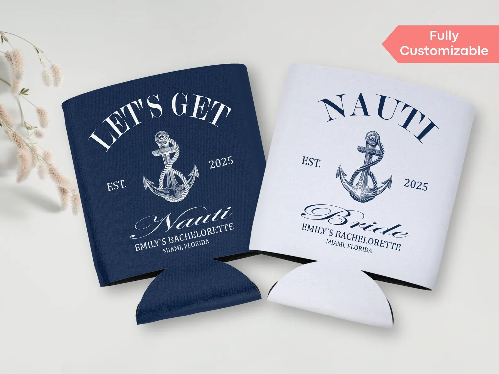 Nauti Bride Let's Get Nauti Bachelorette Party Can Cooler Personalized Nautical Bachelorette Slim... | Etsy (US)