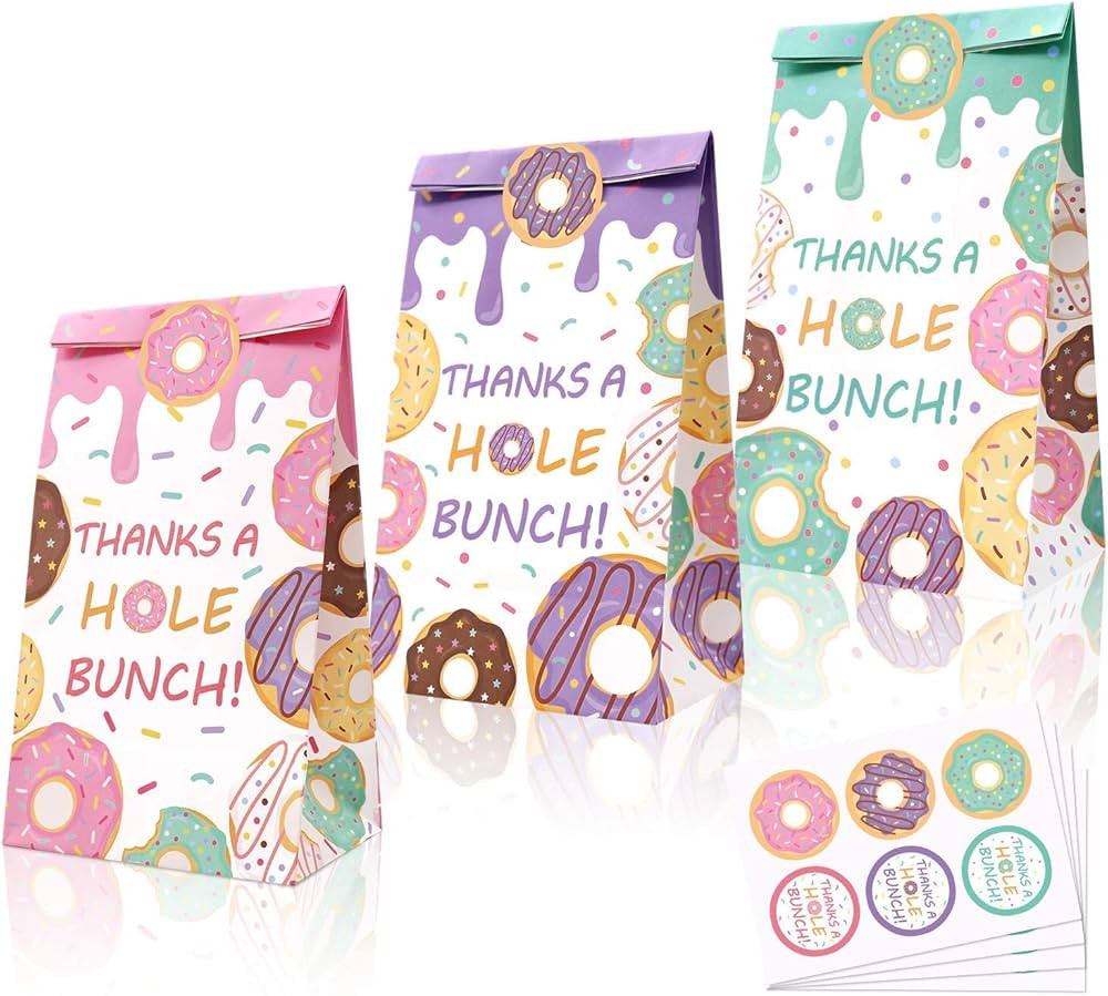 Levfla 24 PCS Donut Candy Bags Sprinkles Goodie Bags Thanks A Hole Bunch Stickers Sweet Doughnut ... | Amazon (US)