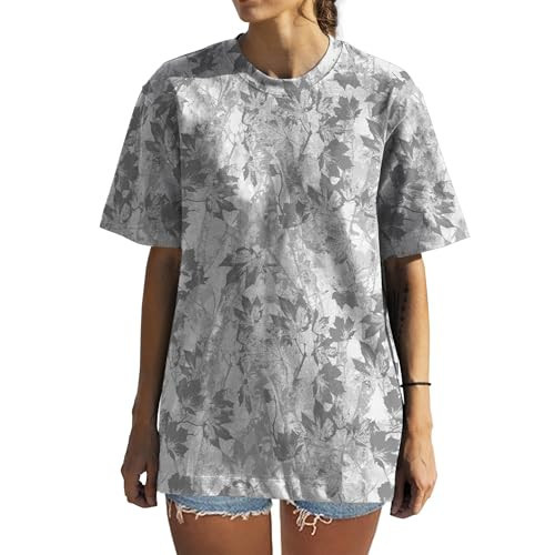 BVUSHM Camo Shirt for Women Men Oversized Camouflage Maple Leaf Print Camo T Shirt Short Sleeve Summer Camo Top White Small | Amazon (US)