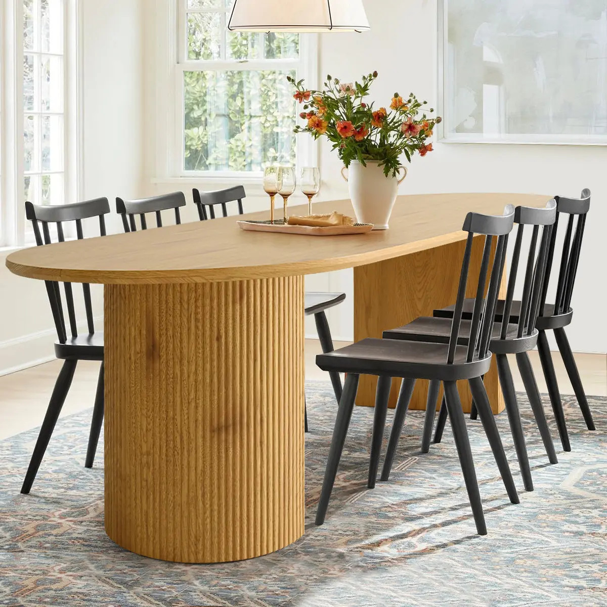 Dwen 79" Modern Large Roman Pillar Oval Dining Table | Pop Maison