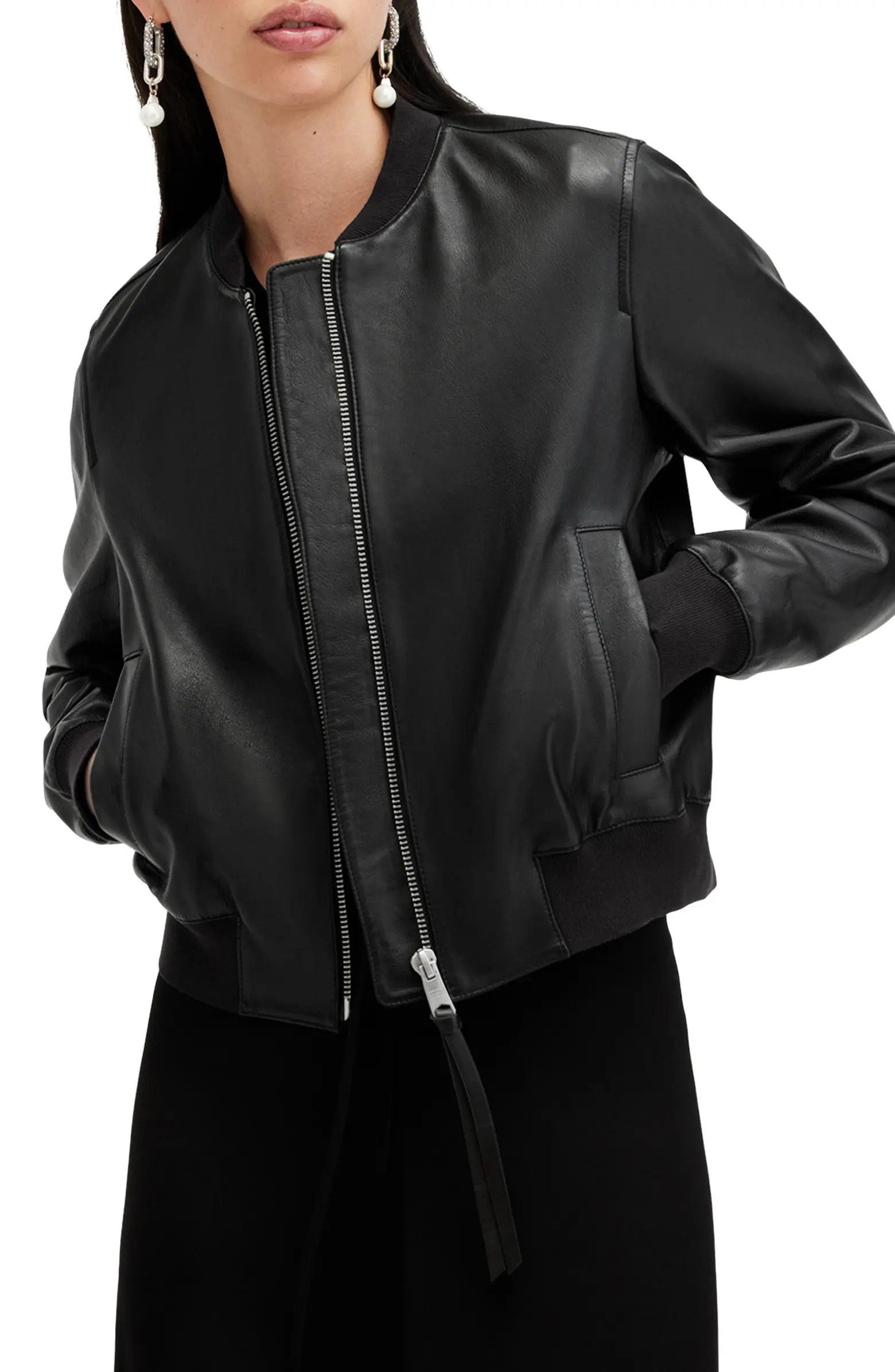 AllSaints Orten Leather Bomber Jacket | Nordstrom | Nordstrom