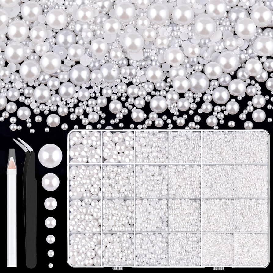 13000Pcs Flatback Pearls for Crafting (White), Assorted Size 2/3/4/5/6/8/10mm Non Hotfix Half Pea... | Amazon (US)