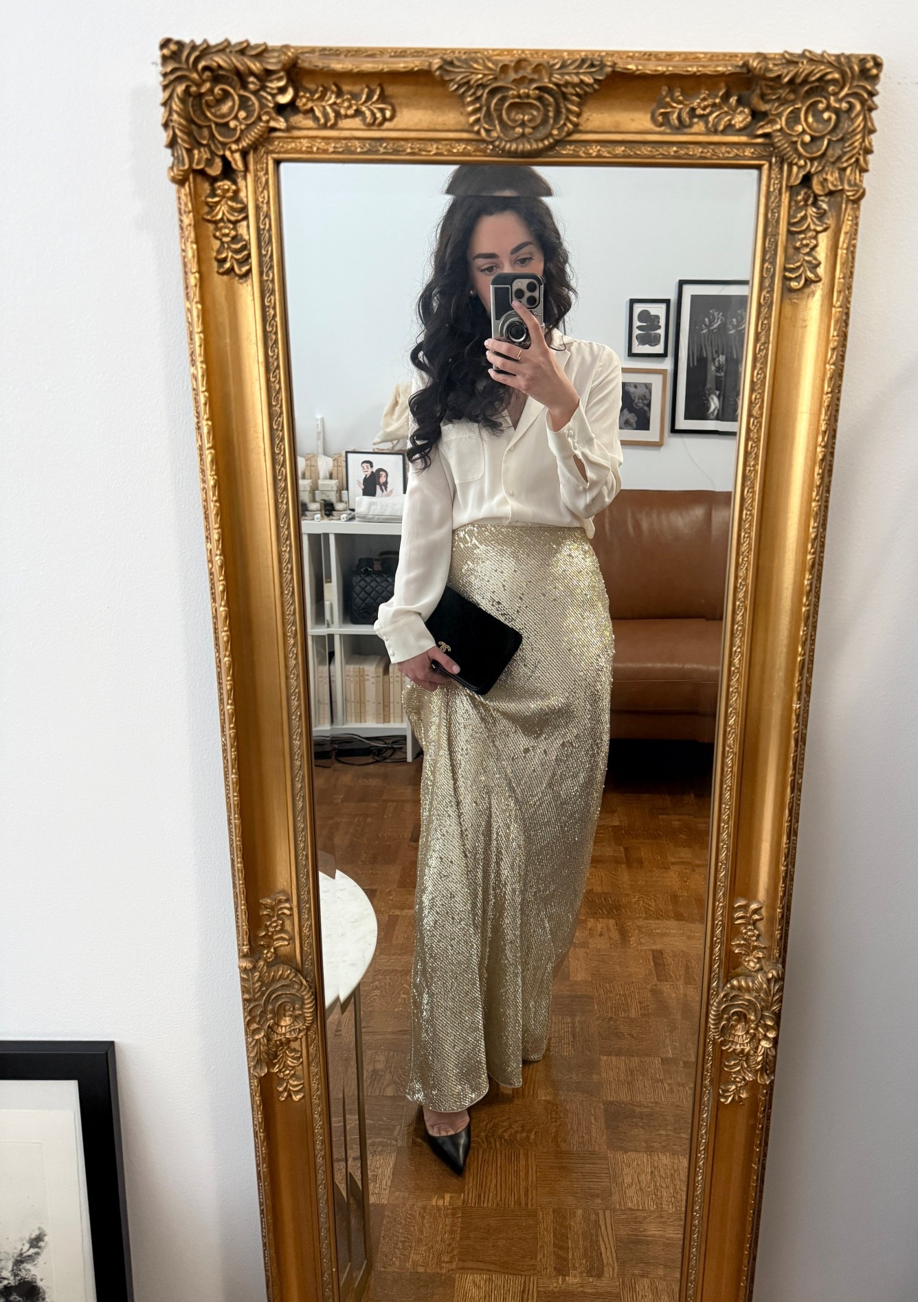 Blouse: Sezane
Skirt: Banana Republic
Heels: Christian Louboutin
Clutch: Chanel
Earrings: Chanel

#LTKholiday #LTKpartywear #LTKpetite