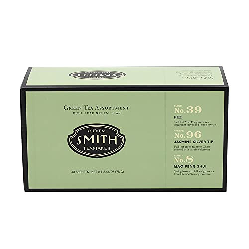 Smith Teamaker Green Tea Gift Assortment, Fez Moroccan Mint, Jasmine Silver Tip & Spring Greens, Caffeinated, Sugar-Free, Organic Full Leaf Green Teas, 30 Sachets, 1.2oz each | Amazon (US)