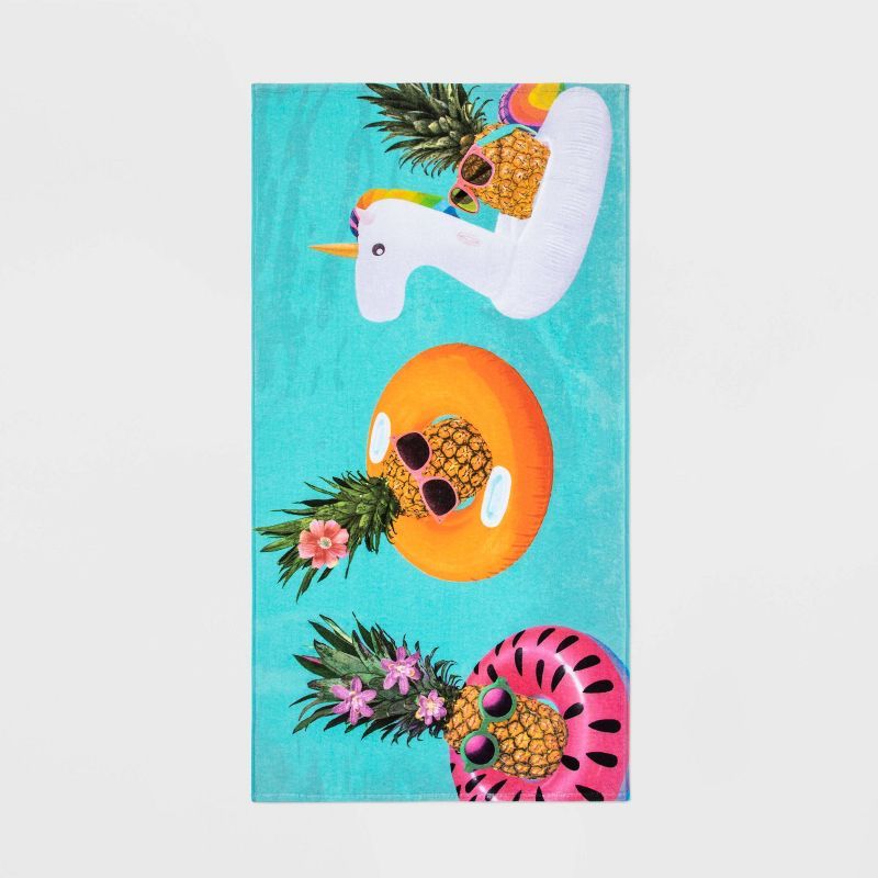 Pineapple Floatie Photo Reel Printed Beach Towel - Sun Squad™ | Target