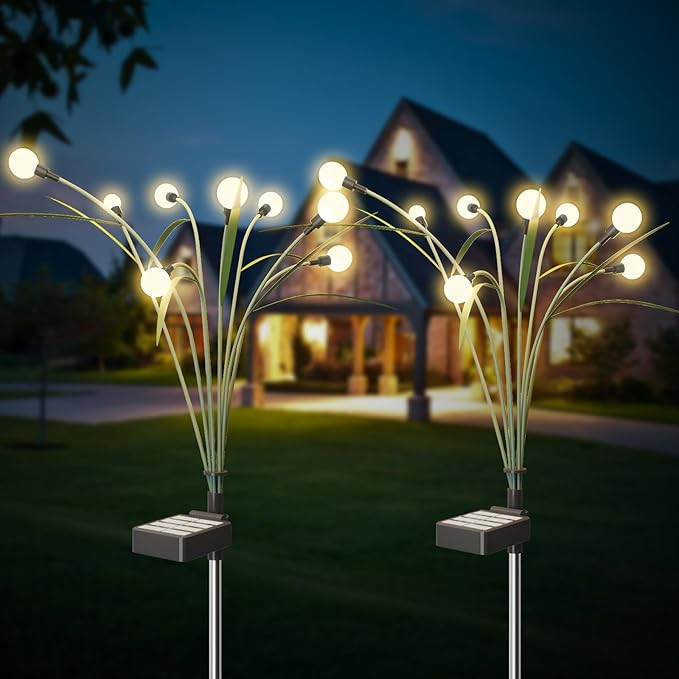 luckystyle Solar Garden Lights 2 Pack,2 Lighting Modes Fairy Light with Artificial Green Leaves &... | Amazon (US)