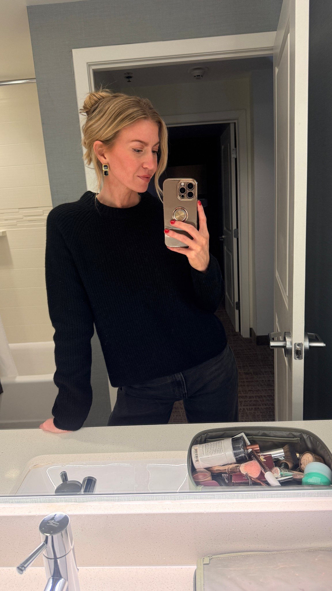 What I wore for our planing weekend. 
Black cashmere sweater: runs TTS, wearing a S (it’s fitted on me) 
Black barrel denim: runs TTS, omg I love these. Straight leg but slightly barreled in the best way  

#LTKootd #LTKgrwm #LTKdayinmylife