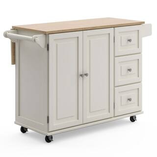 Dolly Madison White Kitchen Cart with Natural Wood Top | The Home Depot
