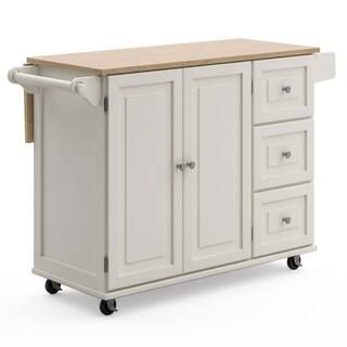HOMESTYLES Dolly Madison White Kitchen Cart with Natural Wood Top 4511-95 - The Home Depot | The Home Depot