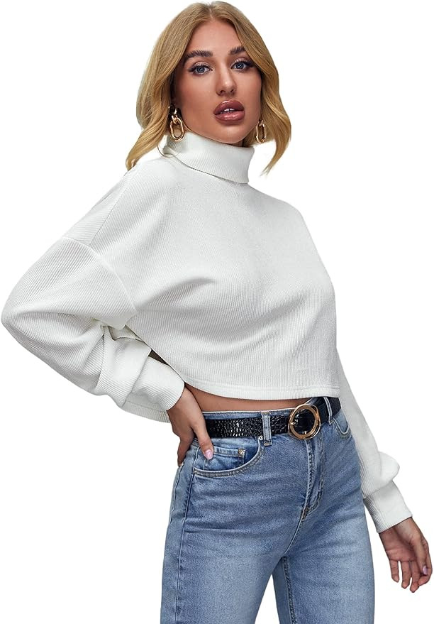 Floerns Women's Solid Turtleneck Long Sleeve Oversized Ribbed Knit Sweater | Amazon (US)