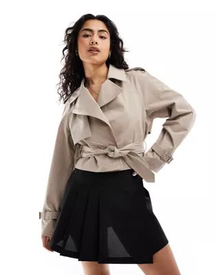 Bershka cropped lightweight trench coat in sand | ASOS (Global)