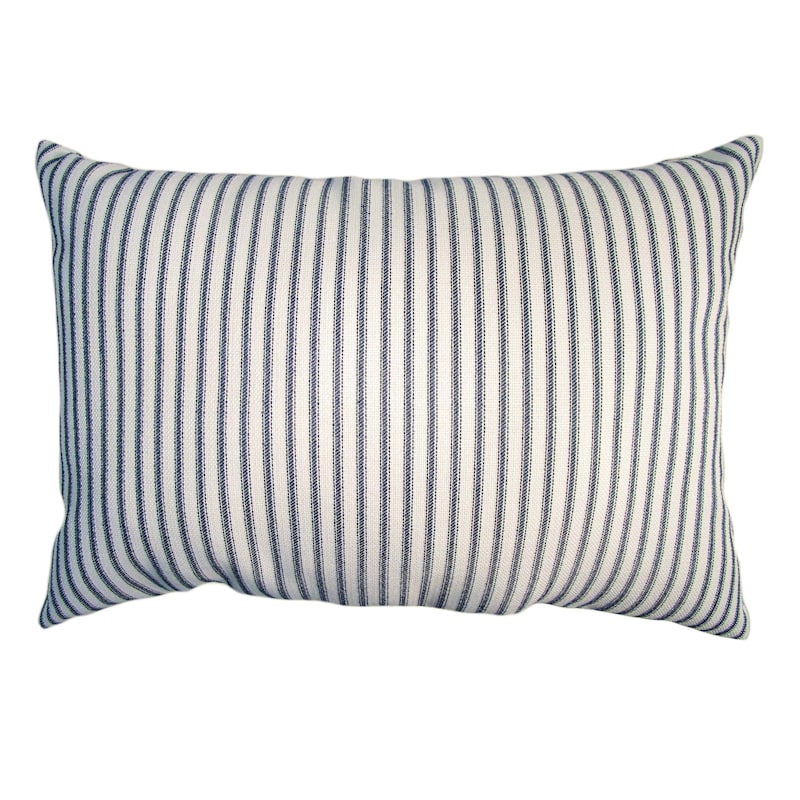 Navy Blue Ticking Striped Lumbar Outdoor Throw Pillow, 14x20 | At Home