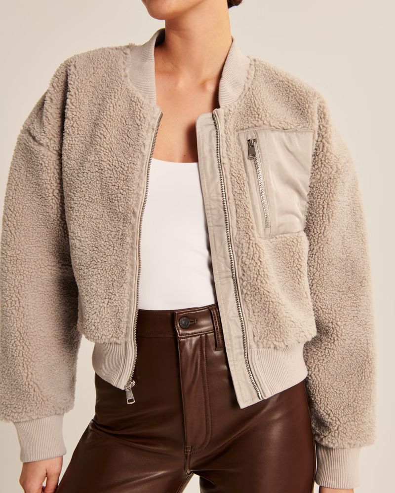 Women's Long Sherpa Bomber Jacket | Women's 30% Off Select Styles | Abercrombie.com | Abercrombie & Fitch (US)