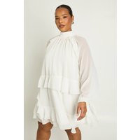 boohoo Women's Plus Chiffon Ruffle Smock Dress in Ivory | Size: 12 | boohoo (US & Canada)