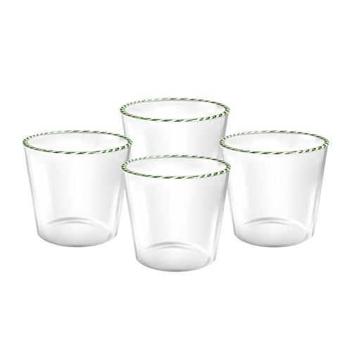 Gusto Buono Holiday Drinking Glasses — Set of 4 13oz Old Fashioned Glass, Borosilicate Glass Tumbler Vintage Glassware with Candy Cane Design | Amazon (US)