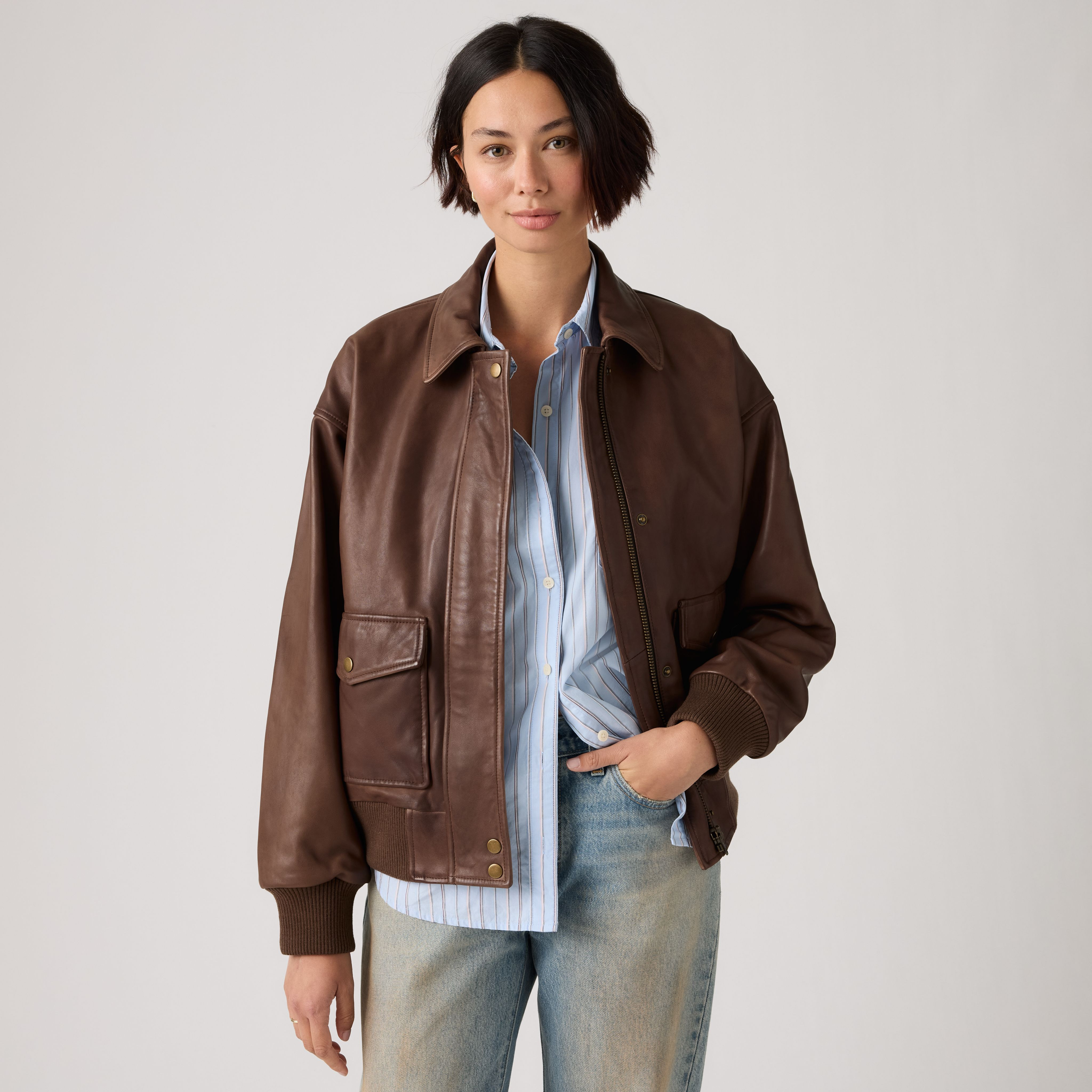 Levi's Kennedy Leather Dad Jacket - Women's - S - Brown | Levi's UK