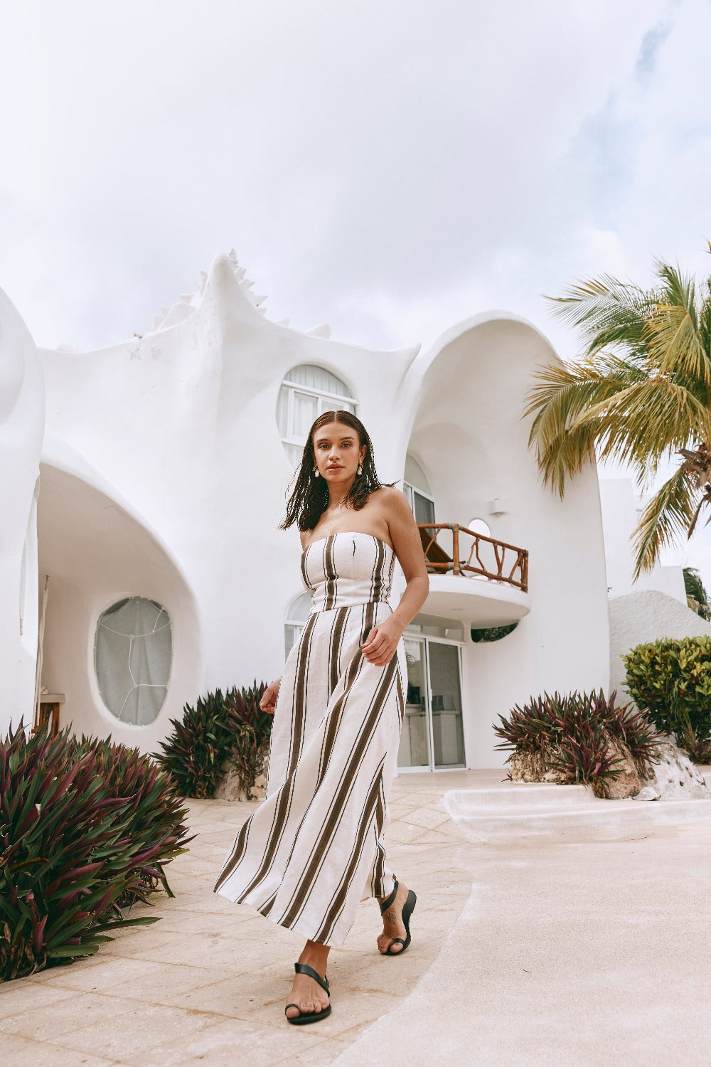 Alessandra Linen Strapless Midi Dress Dune | VRG Grl