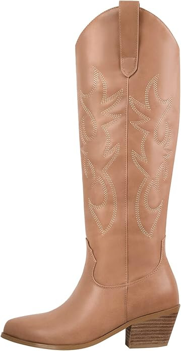 richealnini Cowgirl Western Boots Women Embroidered Pull-On Knee High Booties | Amazon (US)