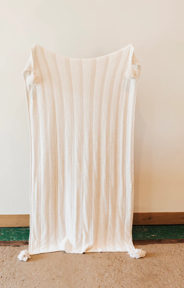 Neutral Striped Adult Blanket With Tassels | Shop Staykation
