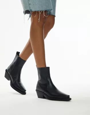 Topshop Lara leather western style ankle boots in black | ASOS (Global)