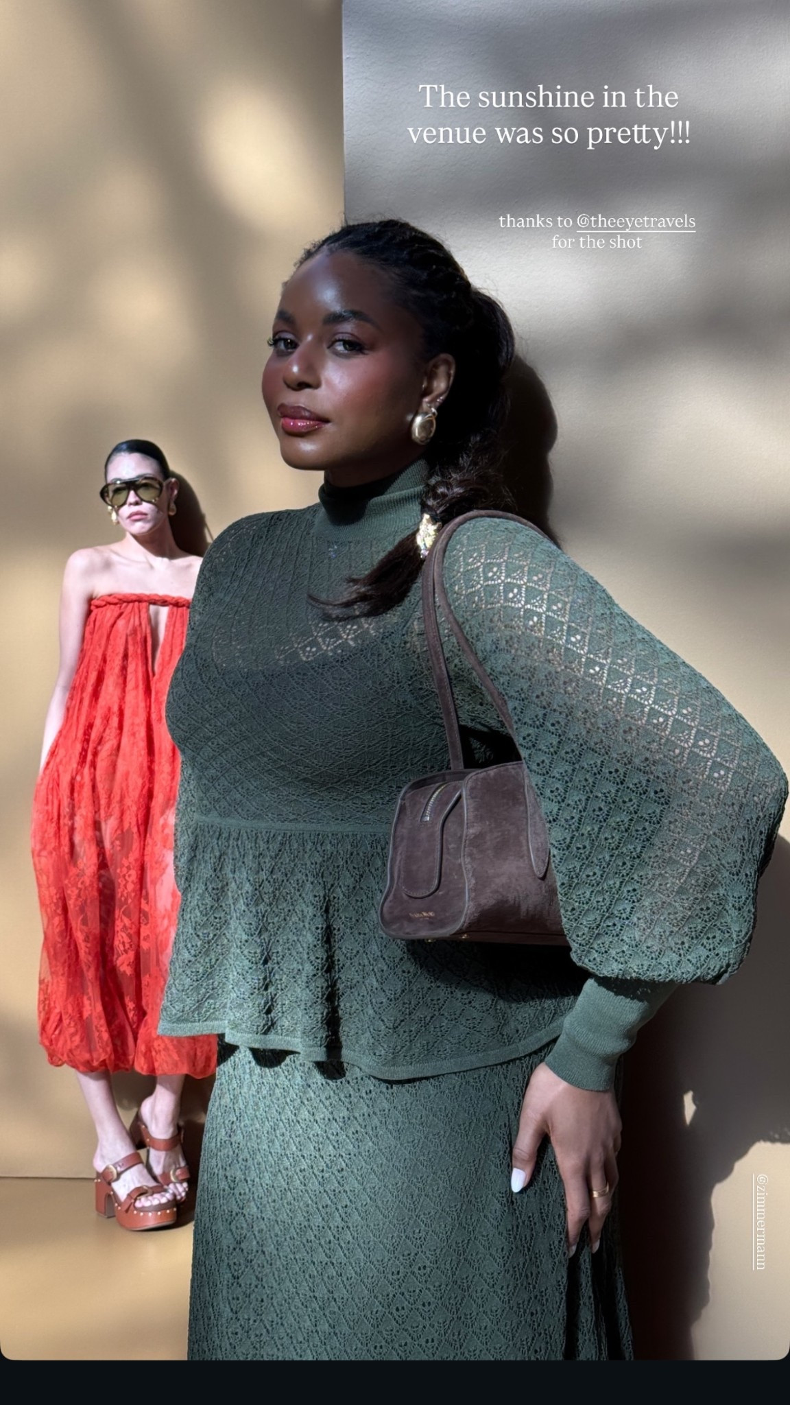 Zimmermann show during Paris fashion week! Wearing the most stunning green knit top and maxi skirt set along with platform heels, suede handbag, and gold hair accessories. The perfect spring outfit! … For more links to date night outfits, spring outfits 2026, vacation outfits beach, easter basket stuffers, easter dress women, spring dresses, work outfits, st patricks day outfit women, business casual workwear, follow me on LTK! ✨

#LTKdayinmylife #LTKspring #LTKspringtrends