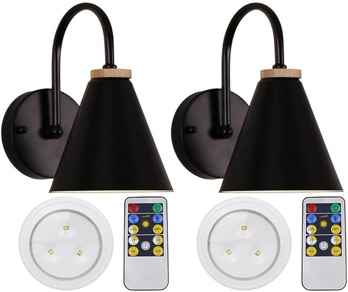 Modern Style Battery Operated Wall Sconces Set of 2, Battery Run Remote Control Non Hardwired Cla... | Amazon (US)