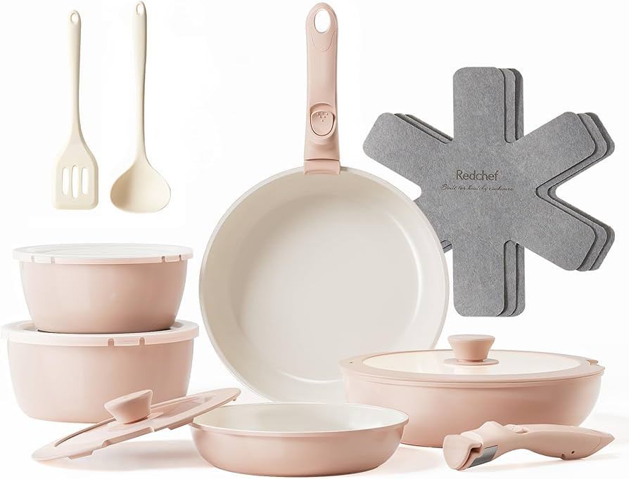 Redchef 16pcs Ceramic Pots and Pans Set Non Stick, Nonstick Kitchen Cookware Set with Detachable ... | Amazon (US)