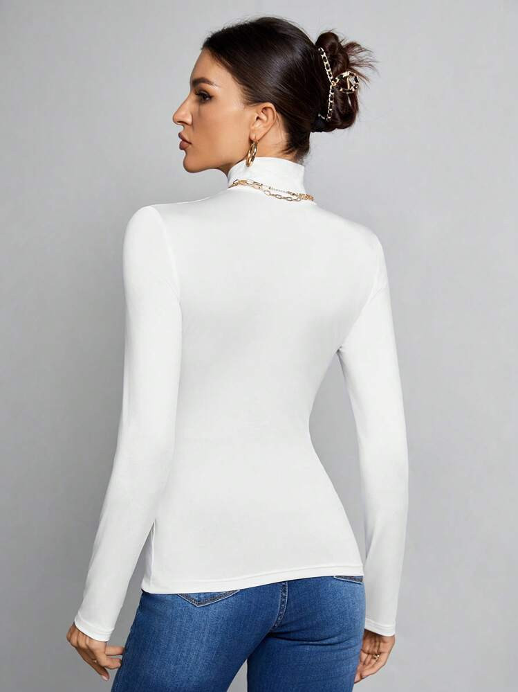 SHEIN Tall Simple Solid Color Slim High Collar White Top Suitable For Autumn And Winter | SHEIN
