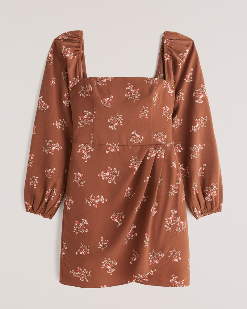 Long-Sleeve Draped Skirt Mini Dress | Abercrombie & Fitch (US)
