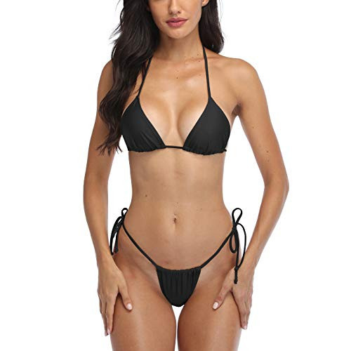 SHERRYLO Bikini Swimsuit for Women Black Triangle Top Brazilian Thong Cut Bottom Sexy Bathing Suits for Women | Amazon (US)