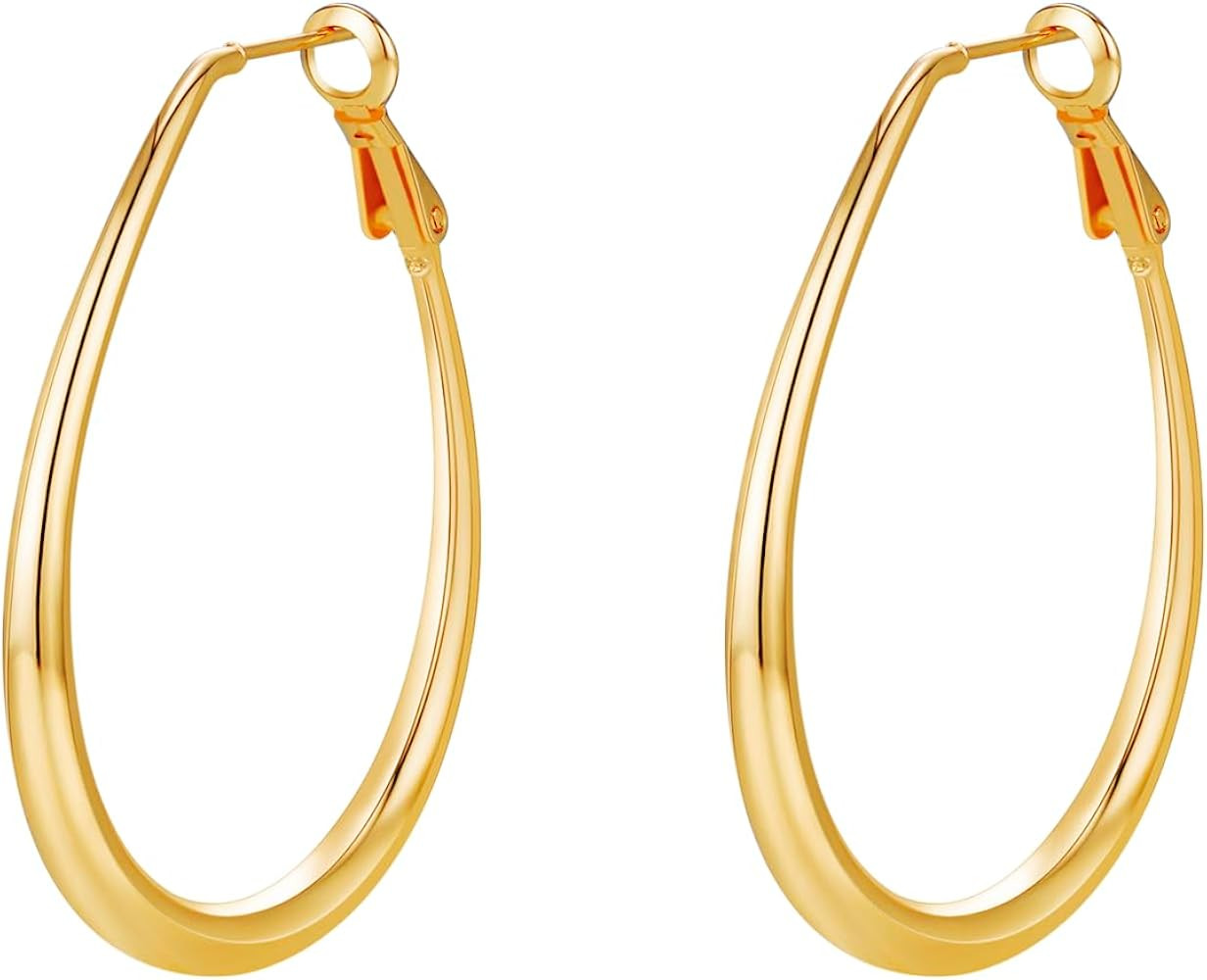 Lightweight Oval Hoop Earrings for Women - 14K Gold Plated, Rose Gold Plated and Sterling Silver ... | Amazon (US)