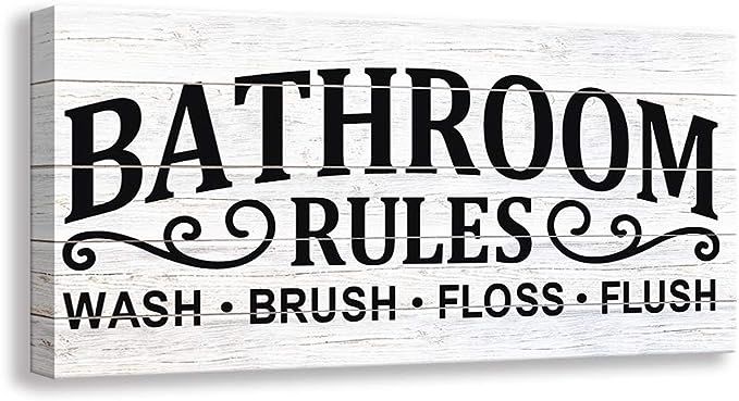 Kas Home Vintage Bath Canvas Wall Art Decor | Rustic Bathroom Rules Prints Signs Framed | Bathroo... | Amazon (US)