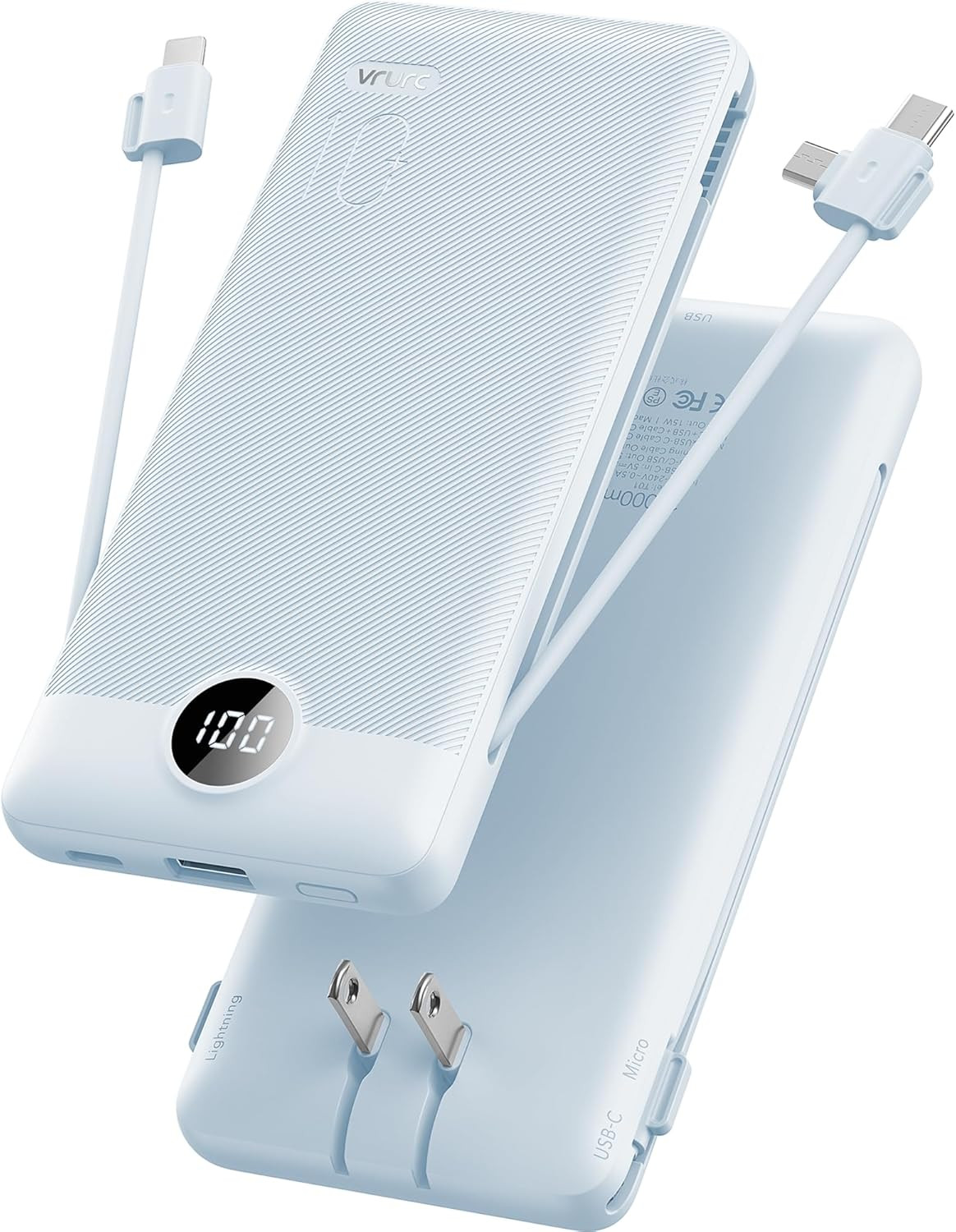 VRURC Portable Charger, Power Bank Built-in Cables and AC Wall Plug | USB C Power Bank 10000mAh, ... | Amazon (US)