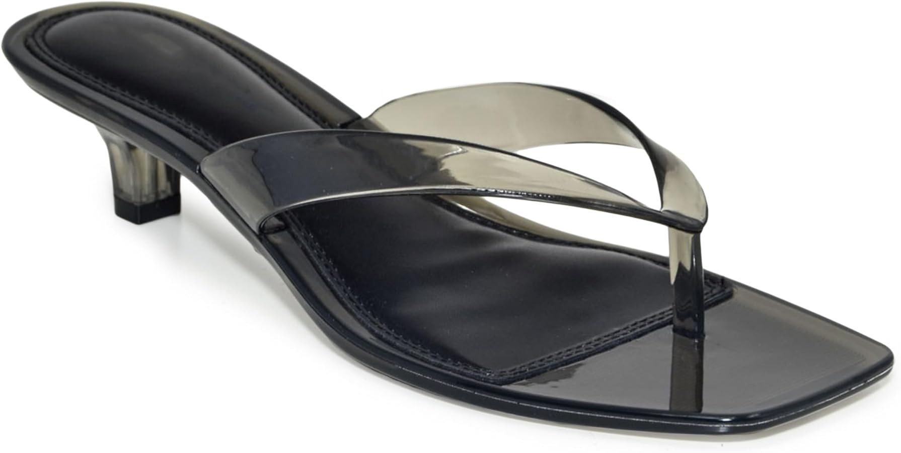 Wild Diva ROMANIA-01 Clear Jelly Square Toe Flip Flop Kitten Heel Sandals | Amazon (US)