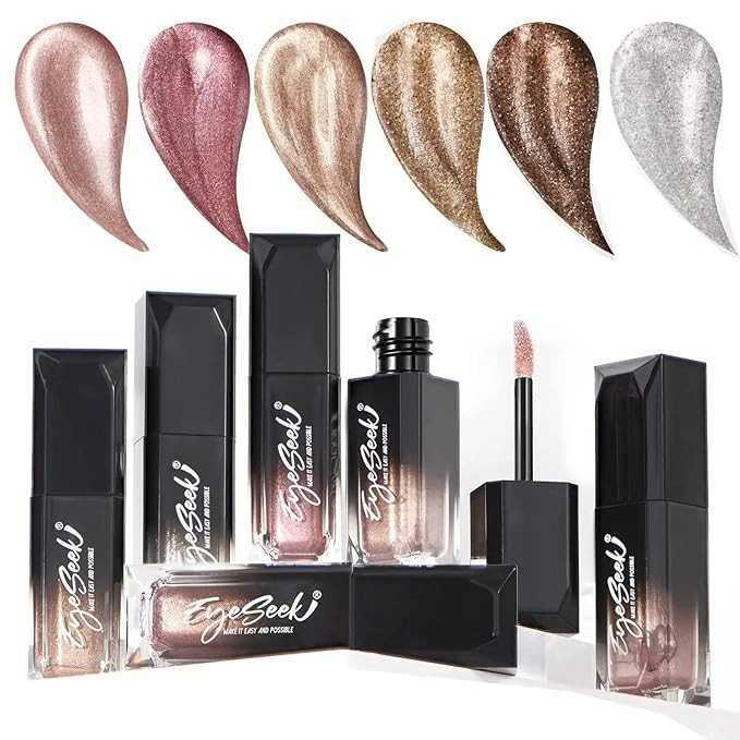 EYESEEK 6PCS Liquid Glitter Eyeshadow Metallic Brown Eye Makeup Set, Brilliant Cream Gel Highligh... | Amazon (US)