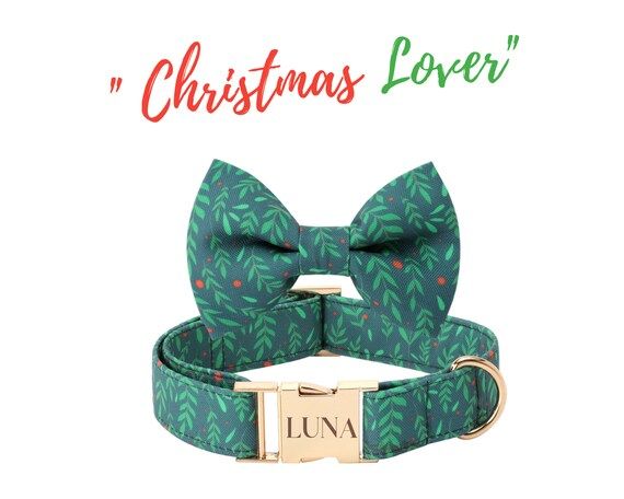 Christmas Gift for Puppy Dog, Christmas Dog Collar, Personalized Dog Collar Bow, Dog Collar and L... | Etsy (CAD)