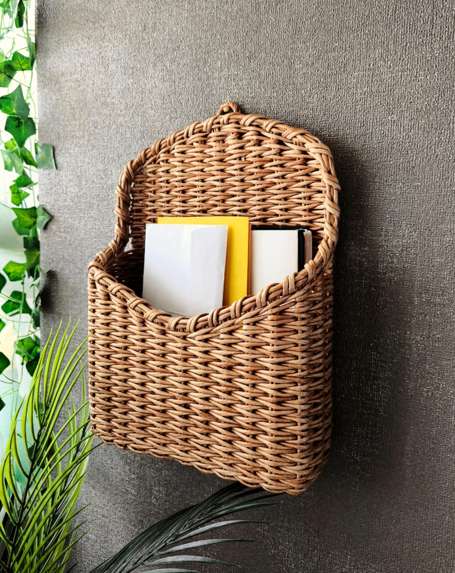 Wicker Mail Basket, Wall Hanging Storage Basket, Entryway Mail Organizer, Mail Box Basket, Wall P... | Etsy (Global)