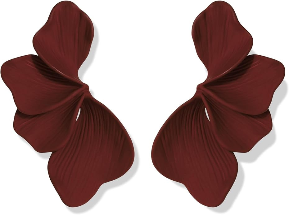 Burgundy Flower Earrings For Women Large Wine Red Painted Floral Dangle Statement Earring Chunky ... | Amazon (US)