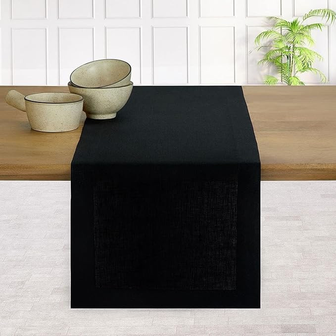 D’Moksha Black Table Runner 14x108 Inch- Machine Washable, 100% Pure Linen Hemmed Table Runners... | Amazon (US)