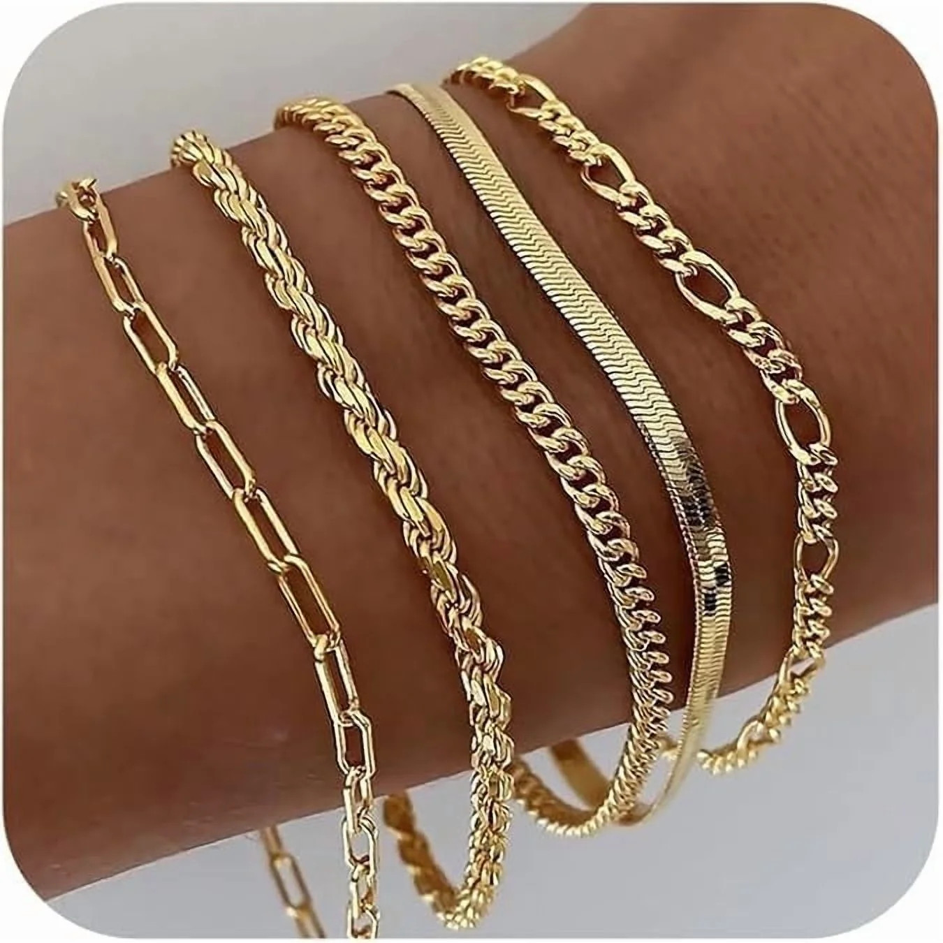 Gold Bracelets for Women, 14K Gold Plated Jewelry Sets for Women Trendy Thin Dainty Stackable Cub... | Walmart (US)