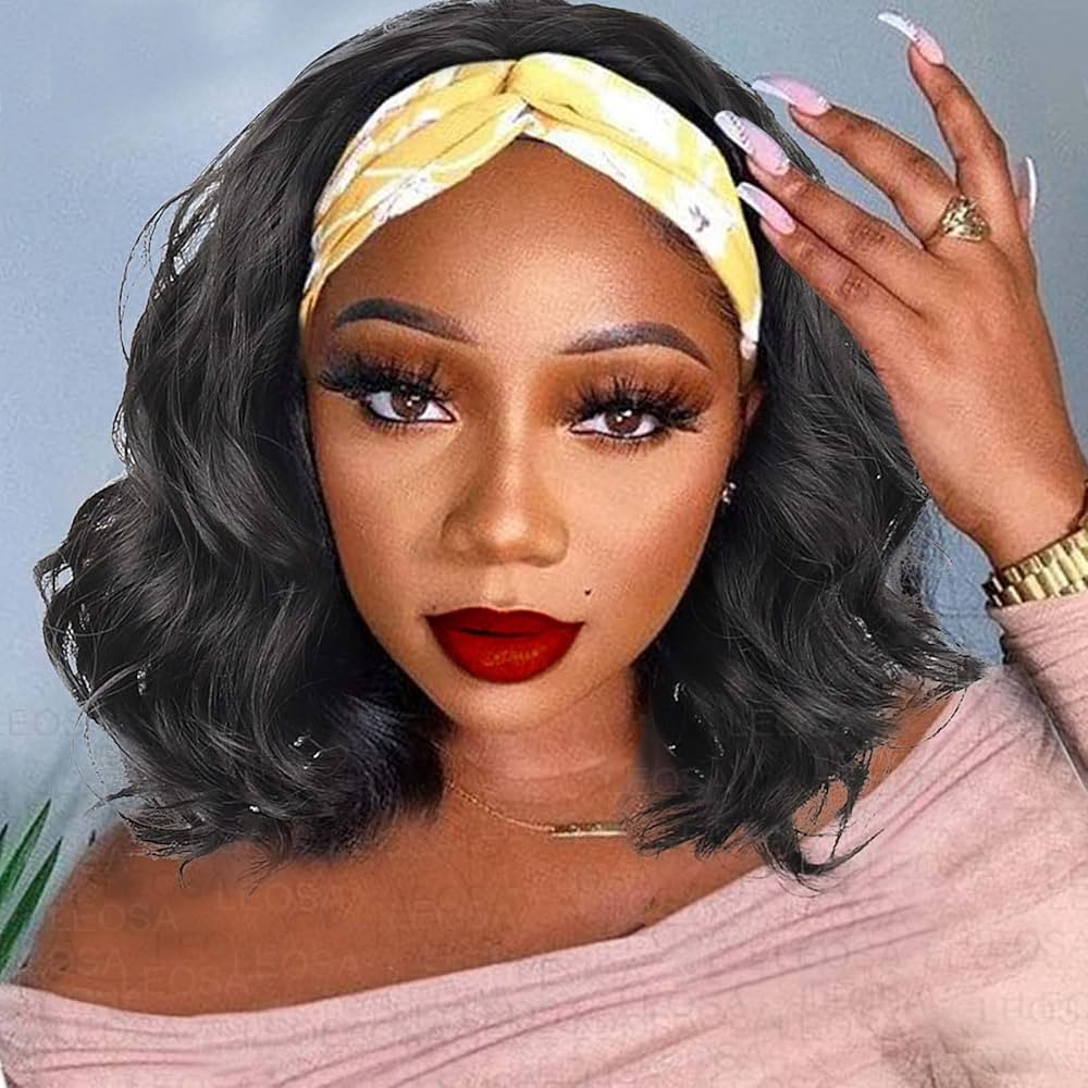LEOSA Body Wave Headband Wig,Loose Deep Wave Wig for Black Women Short Bob Body Wave Headwrap Wig... | Amazon (US)