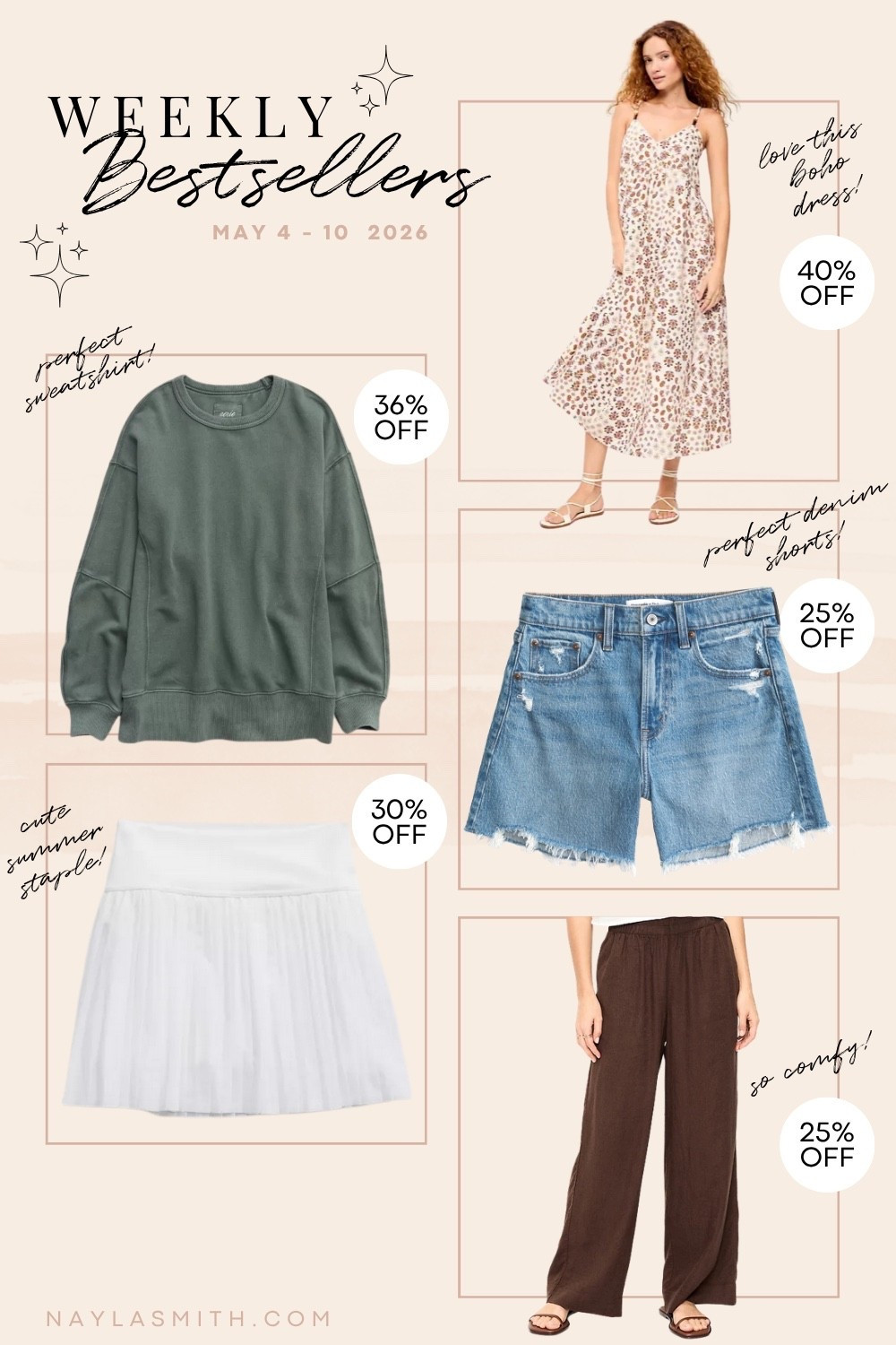Weekly Bestsellers! Oversized sweatshirt (I sized down to M), white tennis skirt (TTS), boho maxi dress (TTS), perfect denim shorts (I sized up to 32, code SHORTSAF for extra 15% off thru 5/11), wide leg linen pants (TTS). Canadian Old Navy links are under “similar products”

#LTKsale #LTKsummer #LTKstyletip