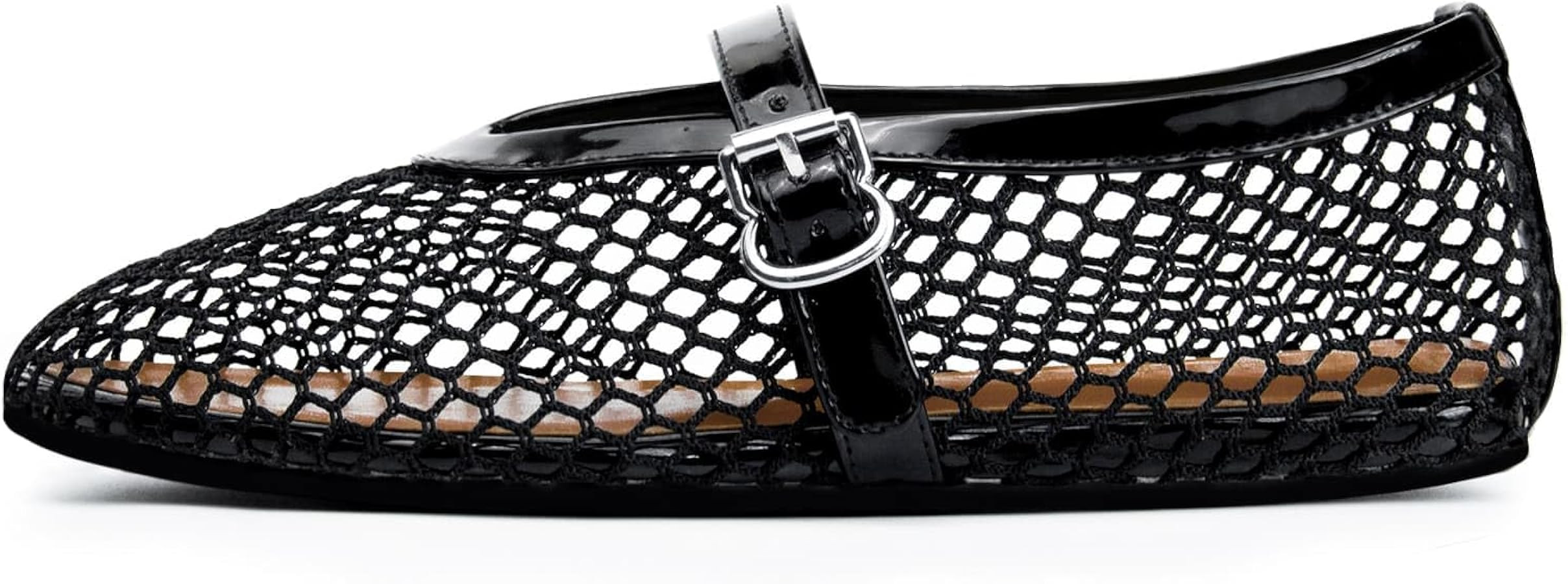Mesh Ballet Flats for Women Round Toe Fishnet Mary Jane Flats Buckle Strap Casual Comfortable Off... | Amazon (US)