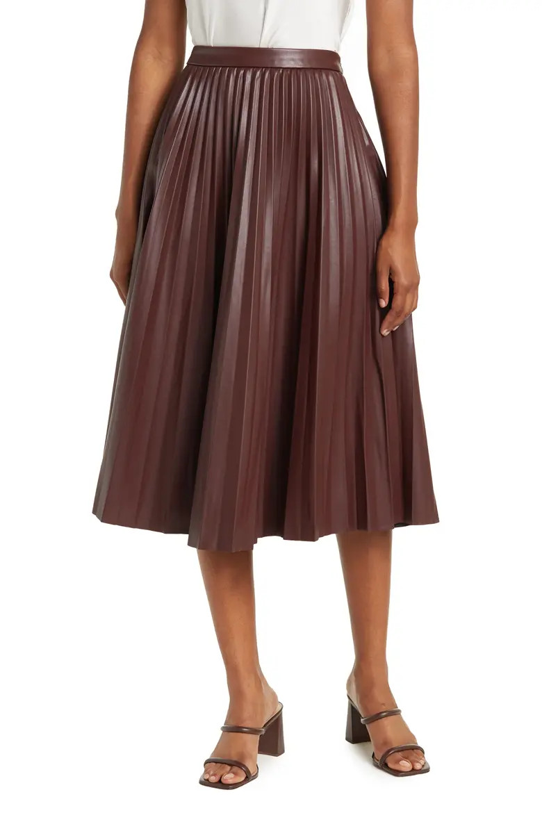 Lucy Paris Faux Leather Pleated Midi Skirt | Nordstromrack | Nordstrom Rack