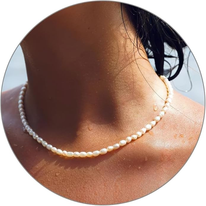 LUCA SMITH Initial Freshwater Pearl Choker Necklace for Women, 14K Gold Plated Baroque Dainty Pea... | Amazon (US)